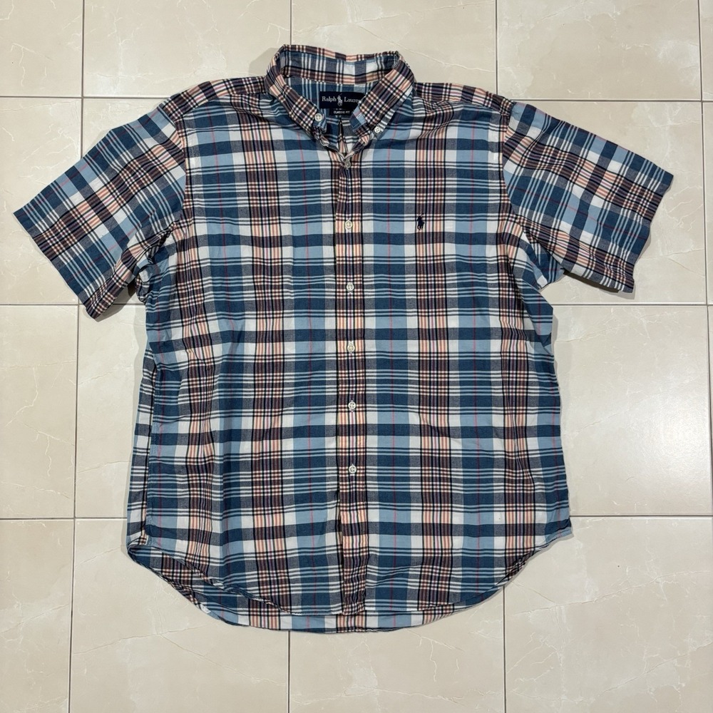 Vintage Polo Ralph Lauren Plaid Button Up Shirt Short Sleeve Men's XL Y2K 90s